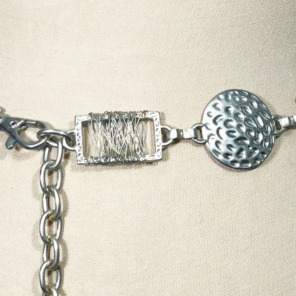 Vintage Modern Cowgirl Silver Hammered Metal Concho Woven Wire Belt One Size XL